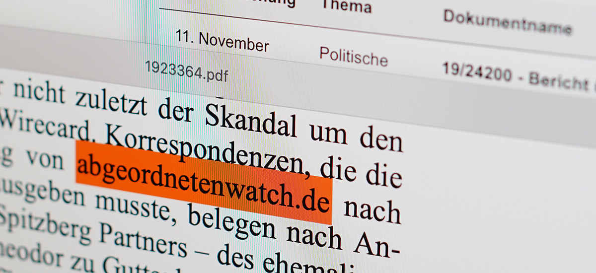 Erwähnung von Abgeordnetenwatch.de in Bundestagsdrucksache