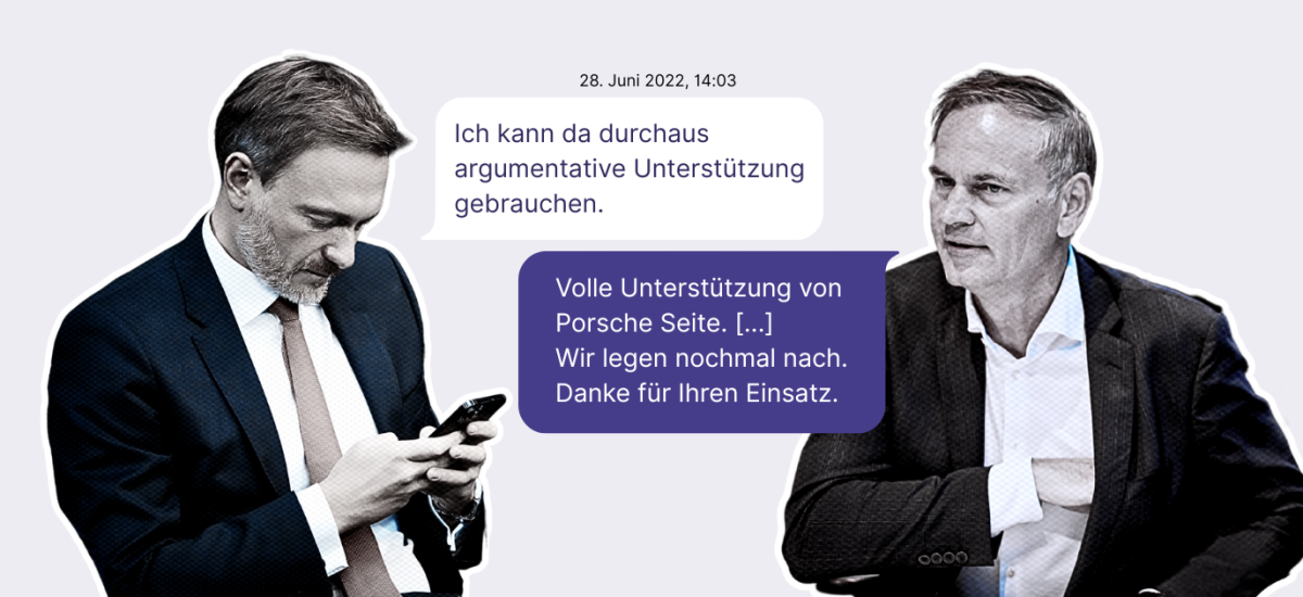 Christian Lindner und Oliver Blume schreiben sich SMS-Nachrichten