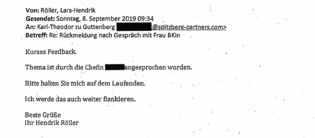 Mail von Merkel-Berater Lars-Hendrik Röller an Guttenberg: "Thema ist durch Chefin angesprochen worden"