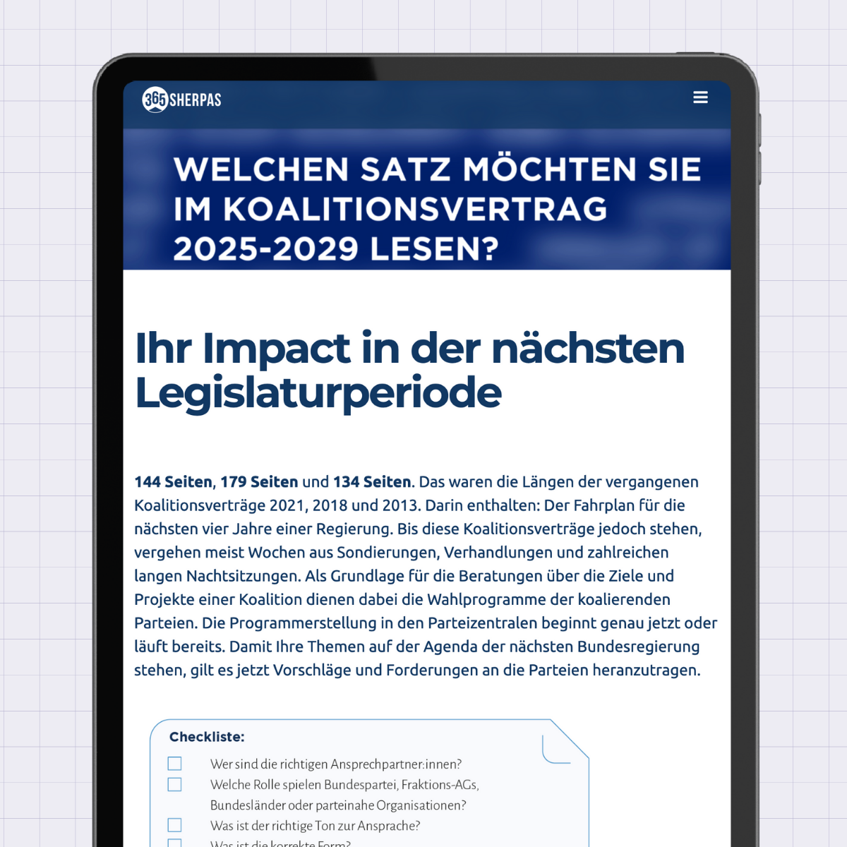 Ausriss 365 Sherpas-Website