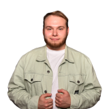 Volt Landtagskandidat Max Teuber in grüner Jeans Jacke