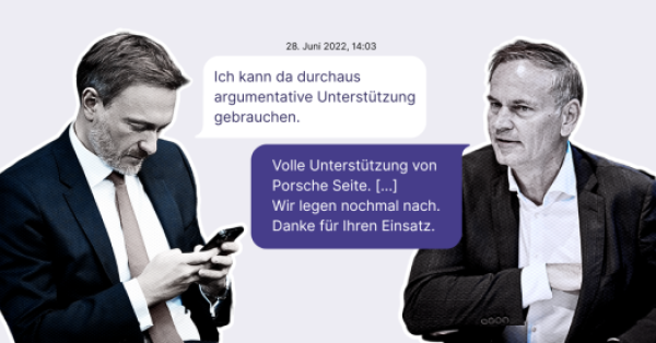 Christian Lindner und Oliver Blume schreiben sich SMS-Nachrichten