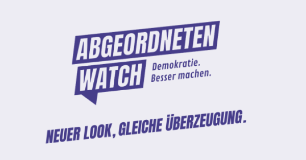 abgeordnetenwatch Logo und Claim: Demokratie. Besser machen. Zusätzlich der Text: Neuer Lokk, gleiche Überzeugung.