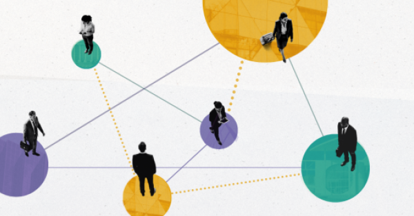 Schematische Grafik, die Verbindungen zwischen Lobbyist:innen und Bundesbehörden zeigt