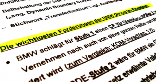 Foto eines Vermerks der Bayerischen Staatskanzlei zu Abgasregeln