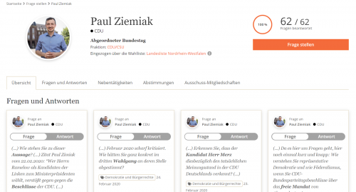 Screenshot Politikerprofil Drupal 8 Ziemiak