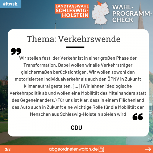 Die CDU in ihrem Wahlprogramm zur Landtagswahl 2022 in Schleswig-Holstein zum Thema Verkehrswende