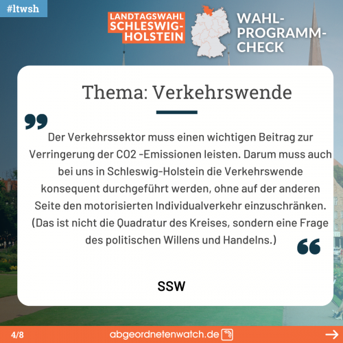 Der SSW in seinem Wahlprogramm zur Landtagswahl 2022 in Schleswig-Holstein zum Thema Verkehrswende