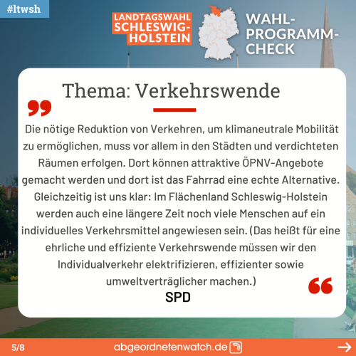 Die SPD in ihrem Wahlprogramm zur Landtagswahl 2022 in Schleswig-Holstein zum Thema Verkehrswende