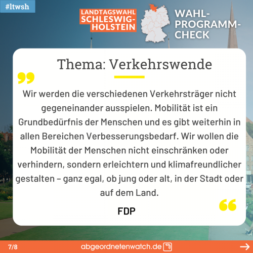 Die FDP in ihrem Wahlprogramm zur Landtagswahl 2022 in Schleswig-Holstein zum Thema Verkehrswende