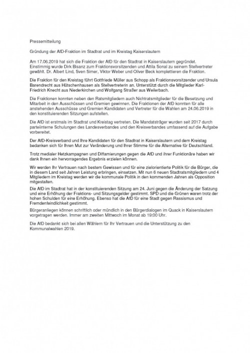 2019 AfD ist im Stadtrat und im Kreistag Kaiserslautern