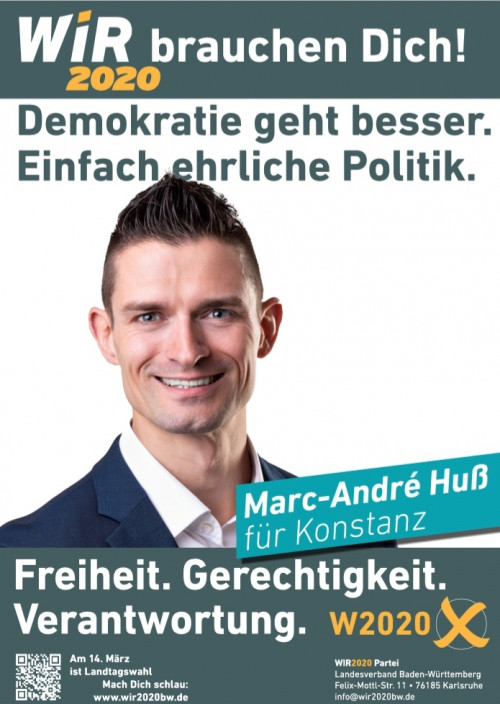 Wahlkampfplakat WIR2020 Marc-André Huß für den Wahlkreis Konstanz