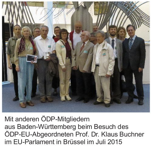 Mit anderen ÖDP-Mitgliedern aus Baden-Württemberg beim Besuch des ÖDP-EU-Abgeordneten Prof. Dr. Klaus Buchner im EU-Parlament in Brüssel im Juli 2015