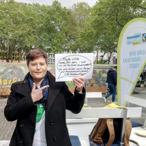 Nadine Milde zu fairen EU-Handelsverträgen beim Podium von FairTradeTown Cologne, 9.5.19