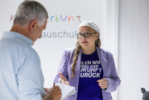 Michaela Schneider-Wettstein am Wahlabend im Wilhelm-Hack-Museum. Foto: Thorsten Janz.