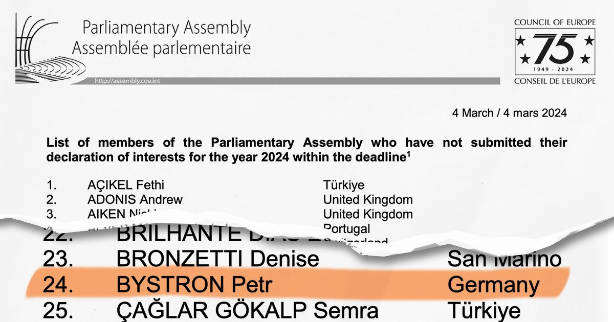 Liste von Mitgliedern der Parlamentarischen Versammlung, die keine "Declaration of interests" eingereicht haben