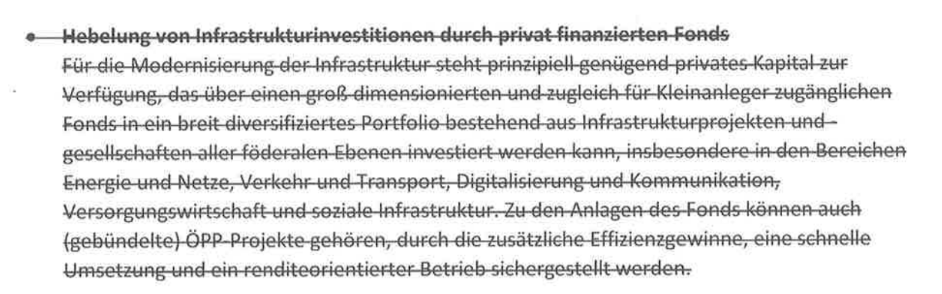 Löschung aus Wirtschaftswende-Papier zum Thema Infrastrukturfonds
