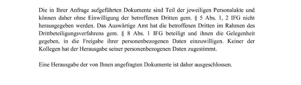 Ausriss eines Schreiebsn des Auswärtigen Amtes 