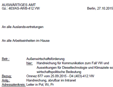 Anschreiben zur VW-Handreichung des Auswärtigen Amtes